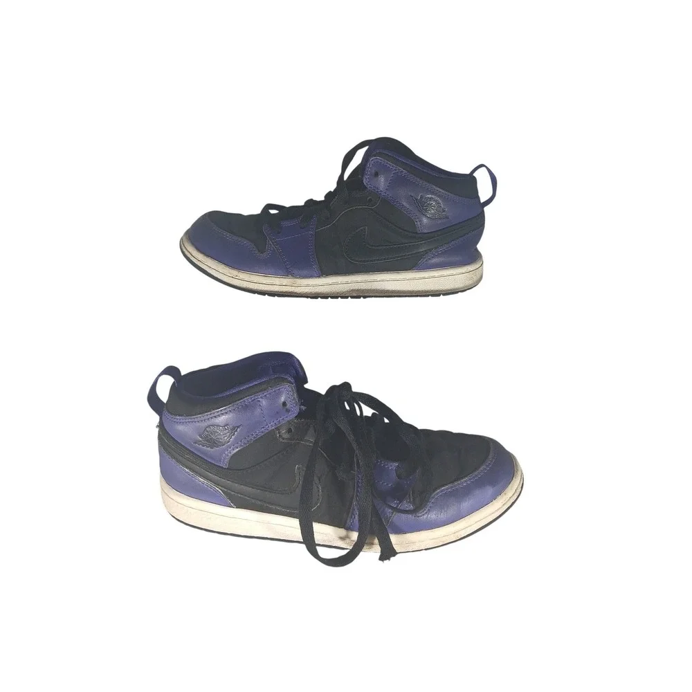 Air Jordan 1 Mid‎ SE Purple Black Youth Size 3Y Sneakers Shoes